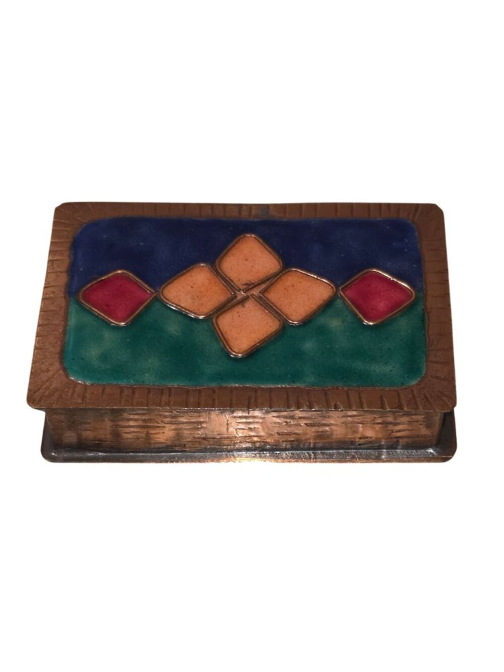 Bombay Brass-Tone Enamel Metal Trinket Box 3.5" 2.25" x 1"